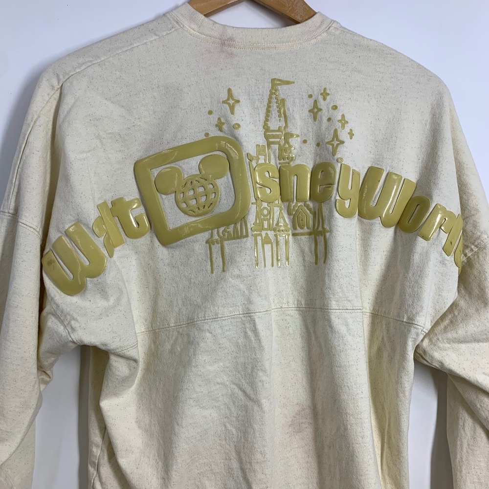 Disney World Spirit Jersey Cream Speckled Mickey Mouse Castle Long Sleeve Womens - Picture 5 of 15